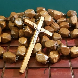 Giant Vintage Wall Hanging Wooden Catholic Rosary 84&quot; Diameter 6&quot; Crucifix