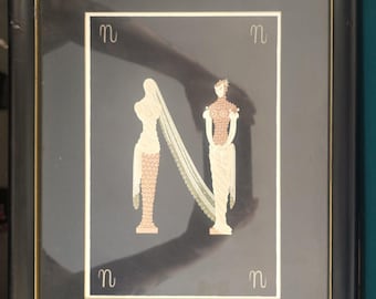 Erte "N"  Art Deco Alphabet Letter Framed Print 16.5"x13"