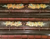 2 Vintage Mahjong Tile Racks Black Lacquered with Hand Painted Dragons Flaming Pearl