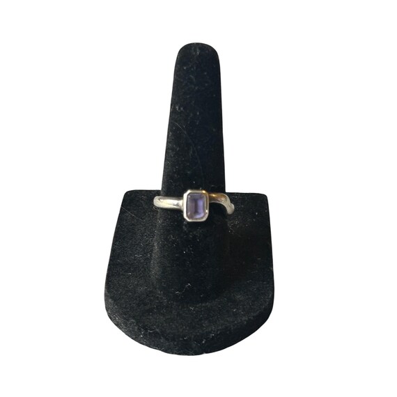 Sterling Silver Ring with Rectangular Purple Ston… - image 1