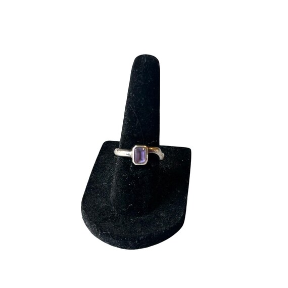 Sterling Silver Ring with Rectangular Purple Ston… - image 2