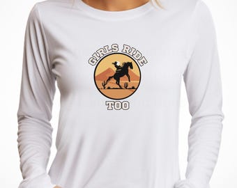 Girls Ride Too Western Shirt met lange mouwen: Cowgirl Graphic Tee