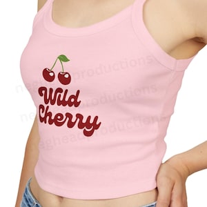 Wild Cherry Graphic Tank Top: Fitted Spaghetti Strap Crop Top