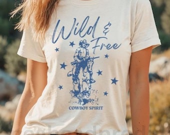 Wild & Free T-Shirt: Retro Cowboy Graphic Tee, Boho Chic Style