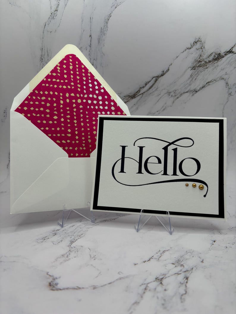 Letter Press Note Card - Hello - Blank Inside - Includes Envelope Liner ...