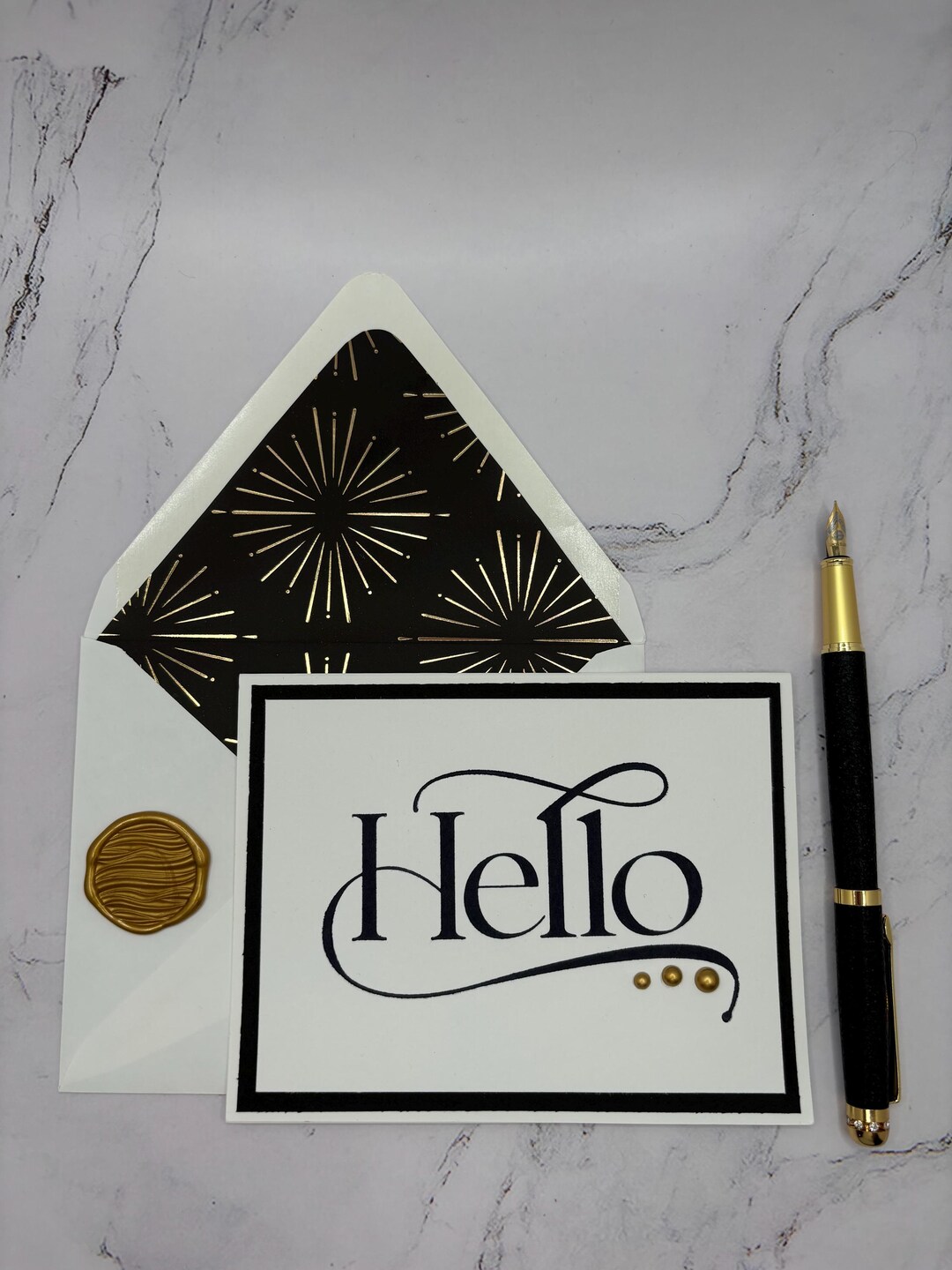 Letterpress Hello Blank Note Card With Lined Envelope and Wax Seal - Etsy