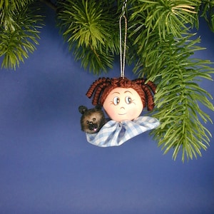 Oz Dorothy Ornament with Toto: Hand-Painted Wood, 2+ Inch