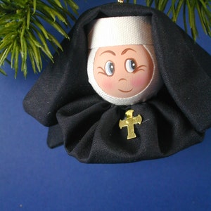 Nun Ornament/Nun Wooden Head Bead Ornament/Nun with Black Habit Ornament