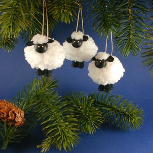 Sheep Ornaments: Set of Three Faux Sheepskin Lamb Ornaments