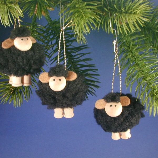 Black Lamb/Sheep Ornament Set of 3/ Black Sheep Set of Three/ Black Faux Sherpa Sheep 3 Set