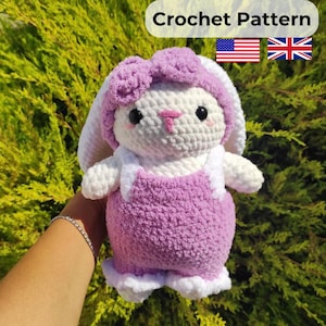 Bunny in overalls Crochet Pattern, Plushie Pattern, Amigurumi Bunny, Onesie Pattern, Beginner Friendly Pattern,Valentine&#39;s Day Bunny Pattern
