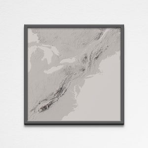Affiche imprimable 2D de la carte des Appalaches en relief ombragé | de géographie de carte d'altitude des Appalaches | Poster cadeau d'art mural numérique