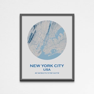 Póster de mapa de la ciudad de Nueva York con relieve sombreado imprimible en 2D / Póster geográfico con mapa de elevación de Nueva York, EE. UU. / Póster de regalo con arte mural digital