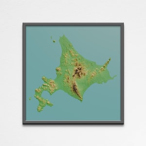 2D Druckbares Shaded Relief Hokkaido Japan Karte Poster | Hokkaido Nordjapan Landkarte Geographie Poster | Digitales Wandkunst Geschenk