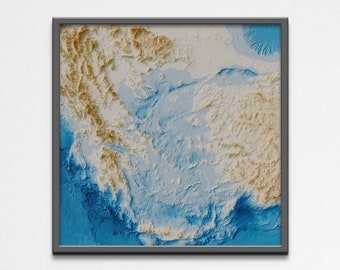 2D Printable Shaded Relief Aegean Sea Map Poster | Aegean Sea Greece Turkey Elevation Map Geography Poster | Digital Wall Art Gift Poster