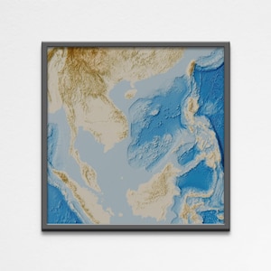 2D druckbares Shaded Relief Südchinesisches Meer Karte Poster | Südchinesisches Meer Asien Karte Geographie Poster | Digitales Wandkunst Geschenk Poster