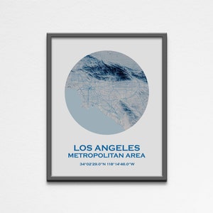 2D Printable Shaded Relief Los Angeles Metropolitan Area Map Poster | LA USA Elevation Map Geography Poster | Digital Wall Art Gift Poster