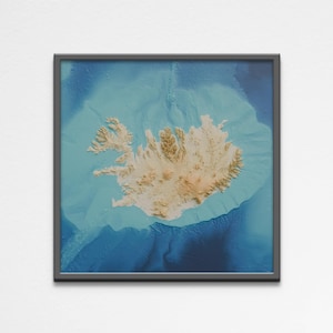 Affiche imprimable 2D de carte d'Islande en relief ombragé | Poster de géographie d'altitude de l'Europe du Nord | Cadeau d'art mural numérique
