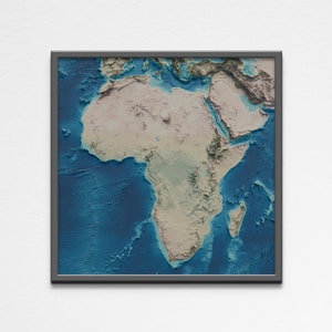 Affiche imprimable 2D de la carte de l'Afrique en relief ombragé | de géographie de carte d'altitude de l'Afrique | Poster cadeau d'art mural numérique