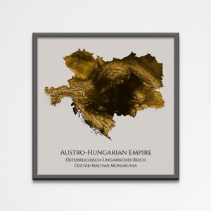 Póster del Imperio austrohúngaro con relieve sombreado imprimible en 2D / Mapa geográfico histórico de Austria-Hungría / Arte mural digital de alta calidad como regalo