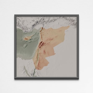 2D druckbares Shaded Relief Levant Map Poster | Levant Mittlerer Osten Ansichtskarte Geographie Poster | Digitales Wandkunst Geschenk Poster