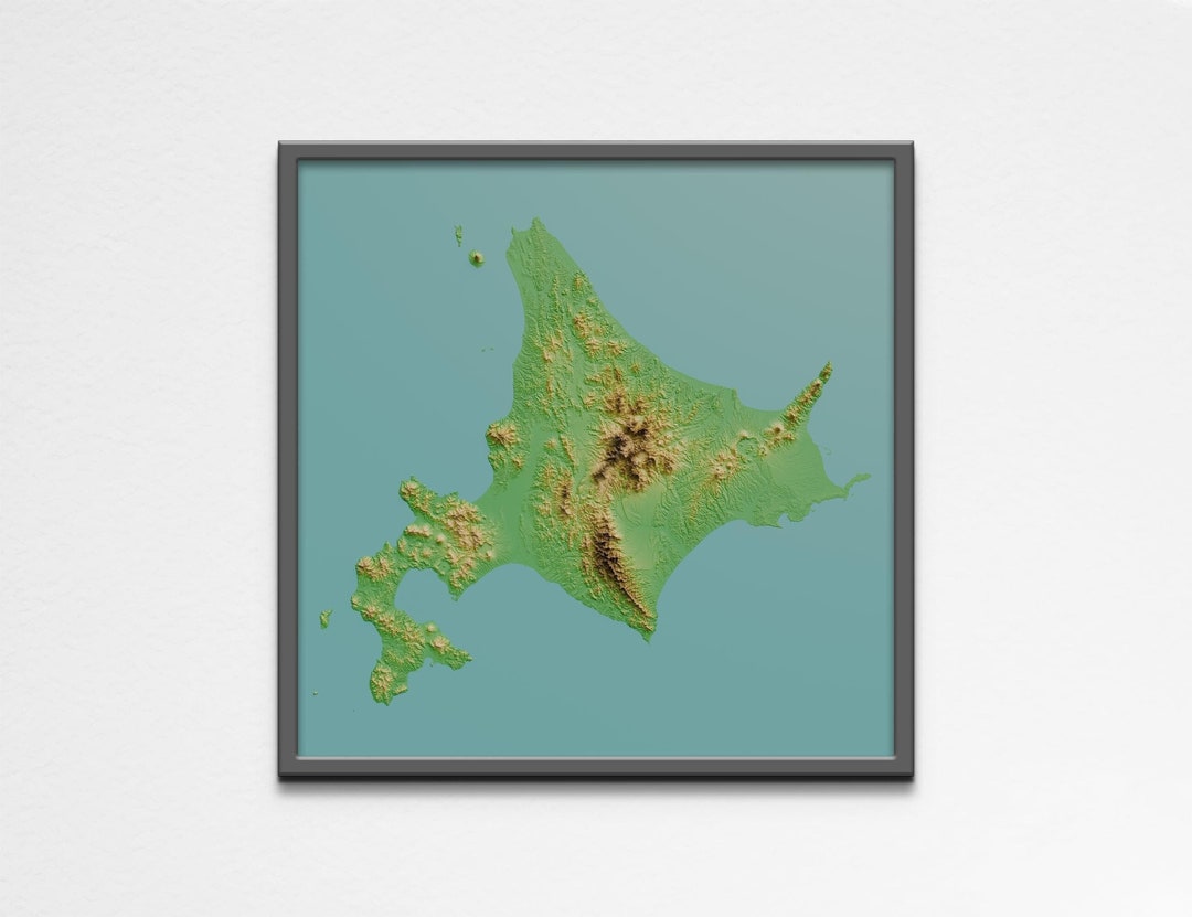 2D Printable Shaded Relief Hokkaido Japan Map Poster | Hokkaido ...