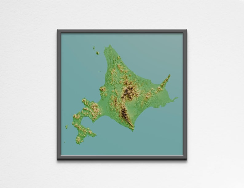2D Printable Shaded Relief Hokkaido Japan Map Poster | Hokkaido ...