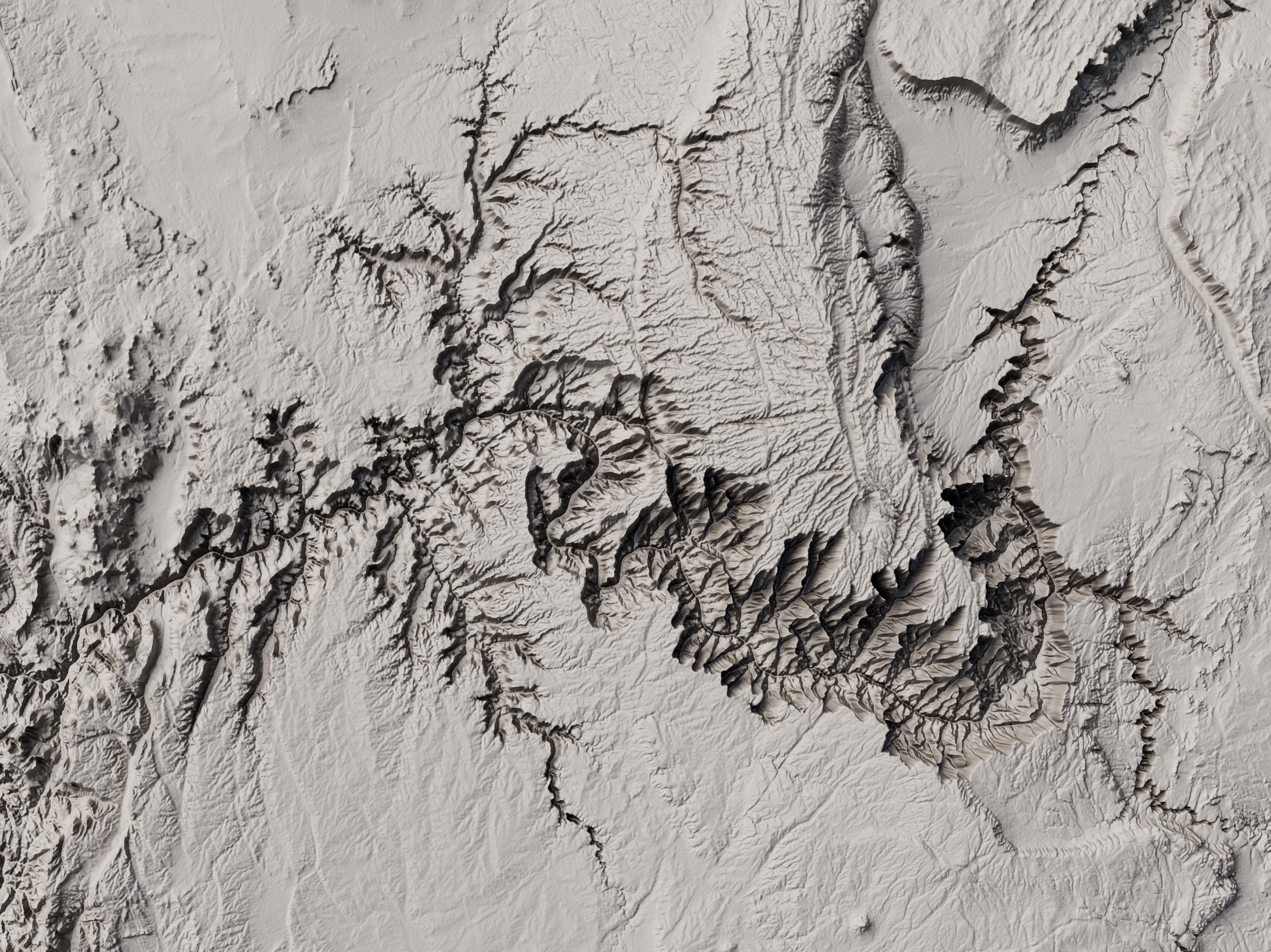2D Printable Shaded Relief Grand Canyon Poster | Grand Canyon Elevation ...