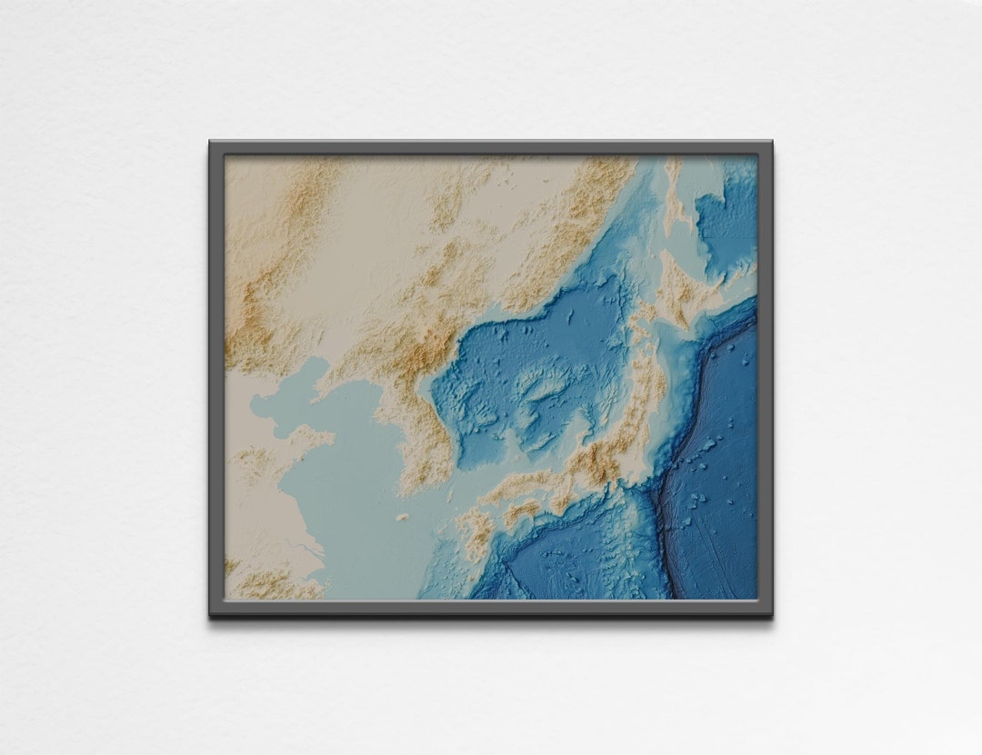 2D Printable Shaded Relief Sea of Japan Map Poster Sea of Japan East ...