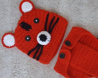 Crochet tiger outfit,newborn tiger costume,infant tiger photo prop,baby shower gift.Halloween baby boy costume. Wild animal theme outfit