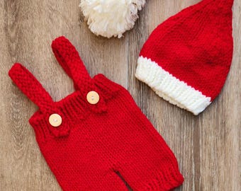 Crochet Santa outfit,newborn Santa photo prop,baby shower gift.Christmas baby outfit. baby boy/girl X-mas set.ready to go home outfit