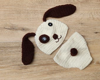 Crochet newborn baby puppy outfit,puppy dog photo prop for newborn baby,baby shower gift.Halloween outfit. Dog costume.baby boy dog outfit.