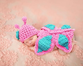 Crochet butterfly outfit, newborn butterfly costume, newborn photo prop, baby shower gift. Halloween outfit. Easter baby girl costume