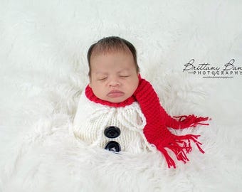 Crochet Snow man outfit,newborn Snowman and santa photo prop, Christmas baby outfit.baby boy/girl X-mas cocoon set.Baby Christmas set