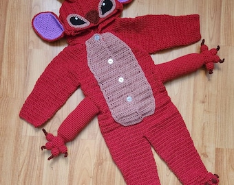 Traje de crochet de Leroy, Leroy recién nacido en Stitch y Lilo, accesorio para fotos, regalo de baby shower, traje de Halloween, disfraz de Stitch y Lilo, traje de bebé niño.