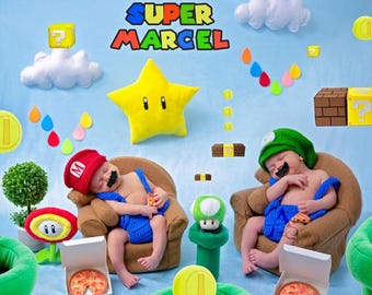 Super Mario au crochet - tenue Luigi, accessoire photo nouveau-né Super Mario, cadeau de baby shower. tenue d'Halloween. Déguisement Super Nintendo World pour bébé garçon