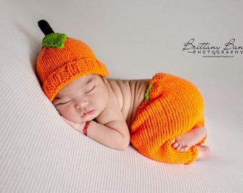 Disfraz de calabaza para recién nacido, gorro y pantalón de calabaza a crochet. Conjunto de accesorios fotográficos de calabaza para bebé, regalo para baby shower. Conjunto de disfraces de Halloween y Acción de Gracias para bebé.