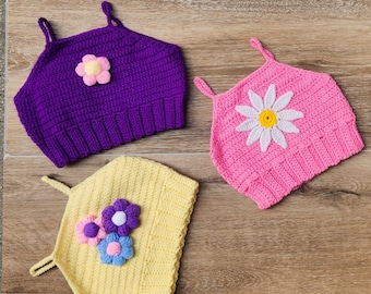 Blusa de crochet para niña, blusa de verano, camiseta de tirantes con diseño floral, blusa colorida de crochet. Blusa para bebé para festivales. Blusa de moda para niña de crochet.