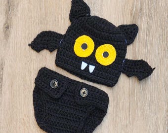 Traje de murciélago de crochet, accesorio para fotos de recién nacido, regalo para baby shower. Traje de Halloween. Disfraz de murciélago. Traje de murciélago para bebé. Disfraz de murciélago para bebé niño. Talla 0-3 M.
