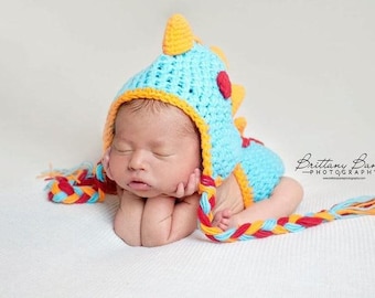 Disfraz de dinosaurio de crochet, gorro y cubrepañal de dinosaurio para recién nacido, accesorio fotográfico para recién nacido, regalo para baby shower. Disfraz de Halloween. Disfraz de dinosaurio para bebé niño.