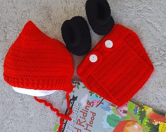 Disfraz de Caperucita Roja de crochet, accesorio fotográfico para recién nacida, regalo para baby shower. Disfraz de Halloween. Disfraz de cuento de hadas para niña. Capucha para bebé.