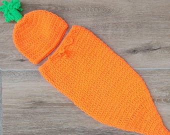 Crochet carrot outfit,newborn carrot cocoon photoprop,baby shower gift.Halloween or Easter outfit.Fruit costume.baby boy/girl crochet set