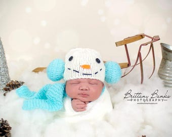 Traje de muñeco de nieve de crochet, gorro de muñeco de nieve para recién nacido, primer accesorio para fotos navideñas de bebé, gorro navideño para bebé, gorro y bufanda y abrigo navideños para bebé niño.