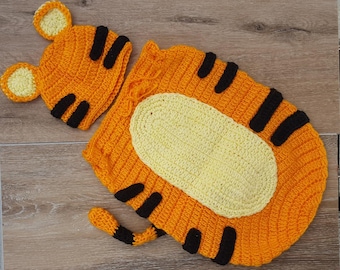 Traje de ganchillo de Winnie the Pooh, accesorio fotográfico de capullo de tigre para recién nacido, regalo para baby shower. Traje de Halloween. Disfraz de tigre para bebé niño. Conjunto de tigre.