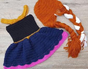 Conjunto de Anna de Frozen a crochet, accesorio para fotos de Anna recién nacida, regalo para baby shower. Conjunto de Halloween. Disfraz de Anna. Disfraz de niña. Princesa Anna de Frozen.