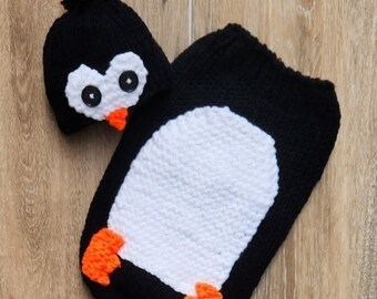 Disfraz de pingüino de crochet, accesorio fotográfico de pingüino para recién nacido, regalo para baby shower, disfraz de Halloween, disfraz de capullo de pingüino para bebé niño. Disfraz de pingüino.