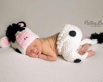 Disfraz de vaca de crochet, accesorio fotográfico de vaca para recién nacidos, regalo para baby shower, disfraz de Halloween, disfraz de vaca para bebé niño, disfraz de animal de granja.