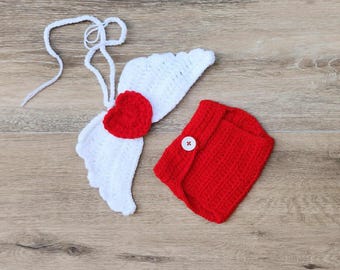 Conjunto de San Valentín para recién nacido, conjunto de alas de ángel de ganchillo para San Valentín. Conjunto de accesorios para fotos de San Valentín para niña, regalo para baby shower. Disfraz de San Valentín para bebé.