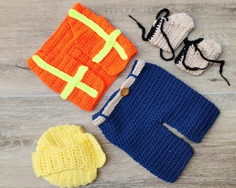 Traje de obrero de la construcción para recién nacido, accesorio fotográfico para recién nacido, regalo para baby shower. Disfraz de Halloween. Disfraz de obrero de la construcción para niño.