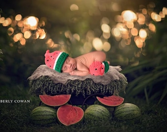 Conjunto de sandía de ganchillo, gorro y calentadores de piernas de sandía para recién nacido. Accesorio de ganchillo para fotos, regalo para baby shower. Conjunto de disfraz de fruta de Halloween de ganchillo.